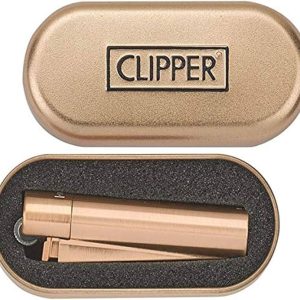 Rose Gold Clipper Metal Refillable Gas Lighter with Flint Metallic Finish Gift Tin Case Box Limited Edition